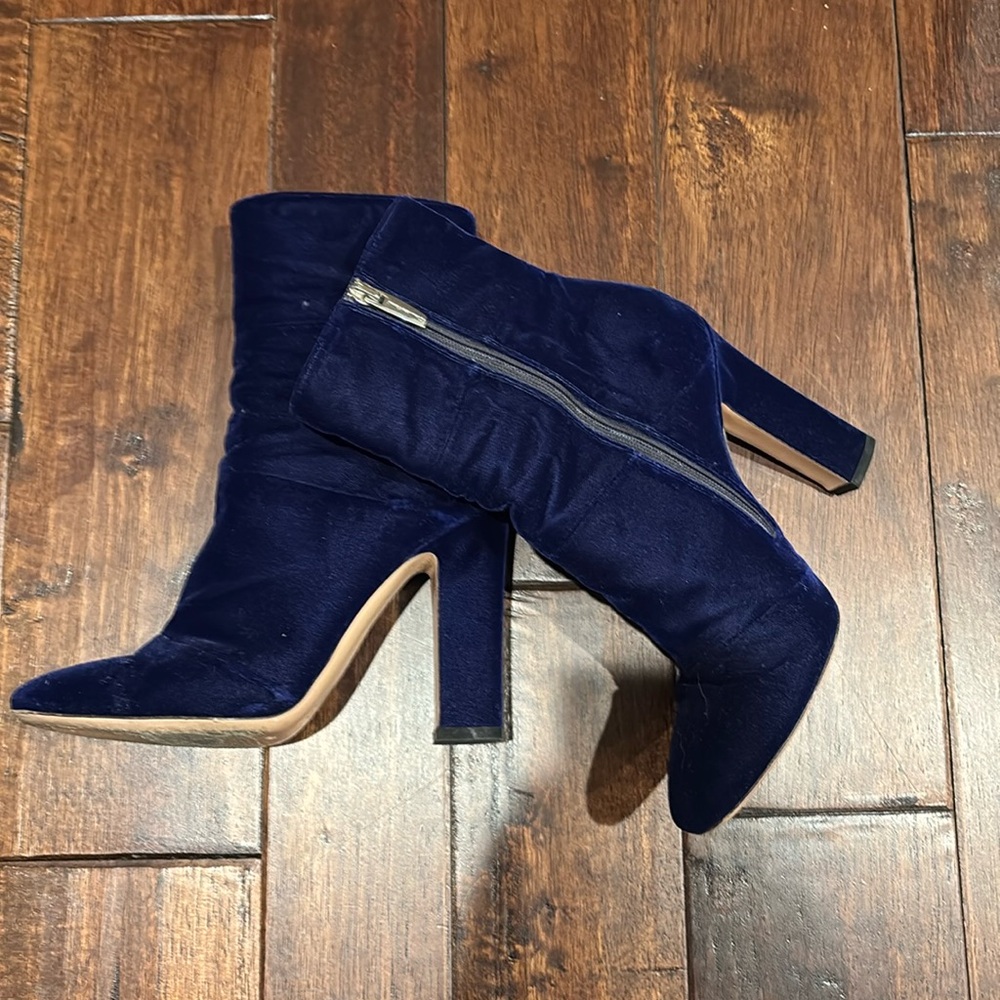 Gianvito Rossi | Blue Velvet High Heel Boots, Size 36.5